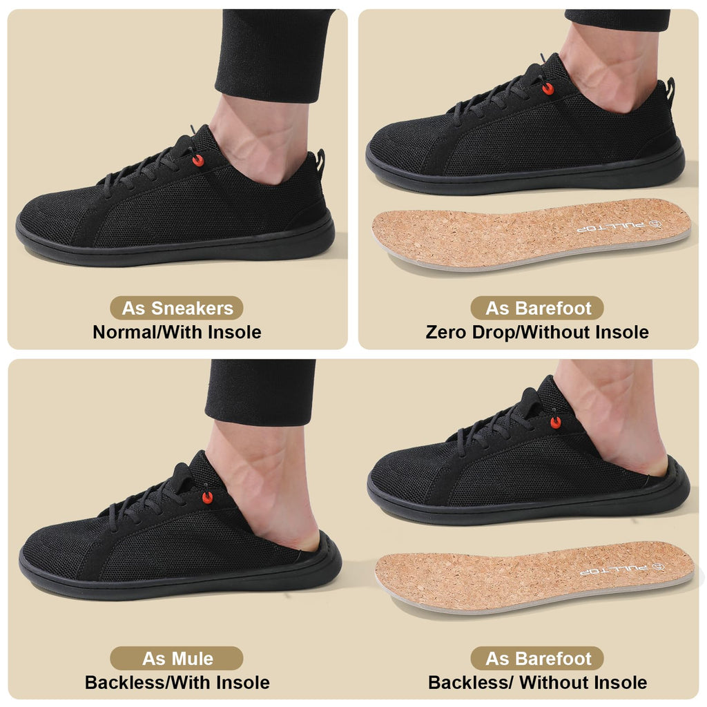 Men's Barefoot Wide Toe Box Shoes - Minimalist Barefoot Dress Shoes Sneakers Zero Drop Extra Wide Slip on Walking Shoes All Black Size 11 Wide