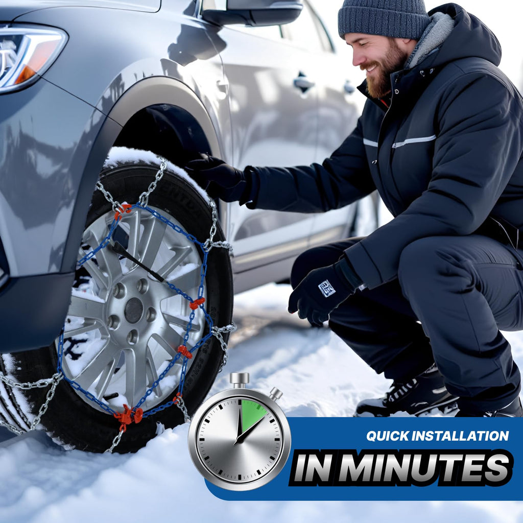 Snow Chains for Pickup Trucks & SUVs Off-road, Heavy Duty Quick Fit & Easy Installation Snow Tire Chains, Portable Reusable Emergency Tire Traction Chain, Set of 2 (HP2335)