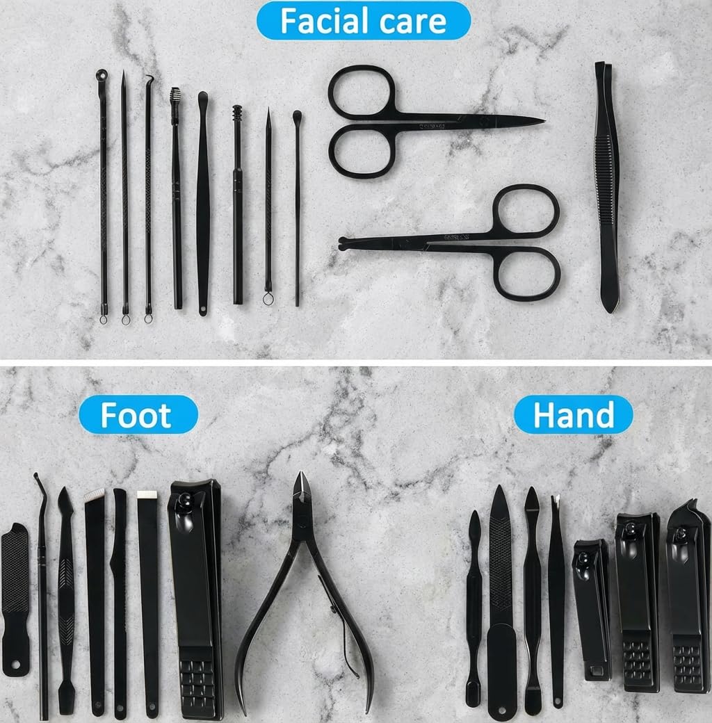 MINKINH Manicure Set Professional Nail Clipper Kit-26 Pieces Stainless Steel Manicure Kit,Nail Care Tools with Luxurious Travel Case (Brown)