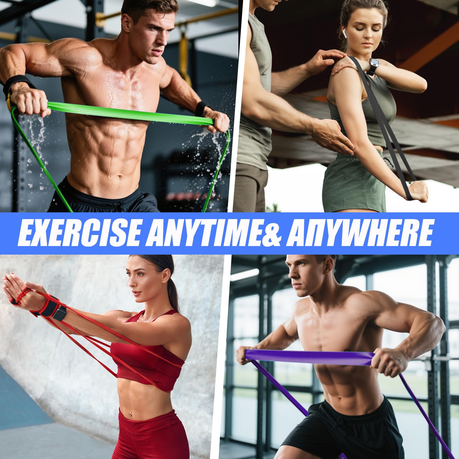 WHATAFIT Resistance Bands,Pull Up Assist Bands Set with Handles, Exercise & Workout Bands with Door Anchor for Men & Women – Home Fitness Equipment for Strength Training, Stretching