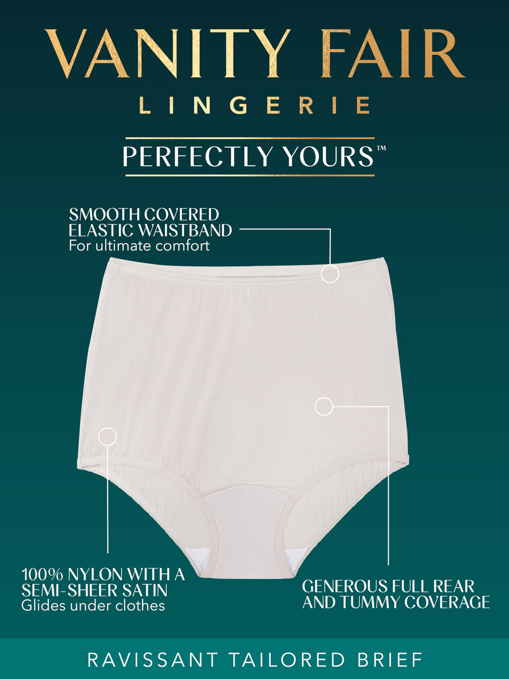 Vanity Fair Women's High Waisted Underwear, Full Coverage Ladies Panties, Perfectly Yours Briefs, Nylon - Star White, 8