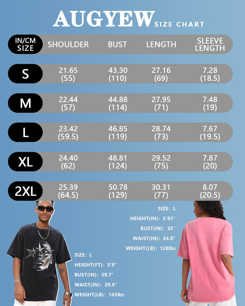 AugYew Men's Graphic Tees Shirt Unisex Cotton Oversized T-Shirt Short Sleeve Vintage Streetwear Casual Tee Top Men,BK,M