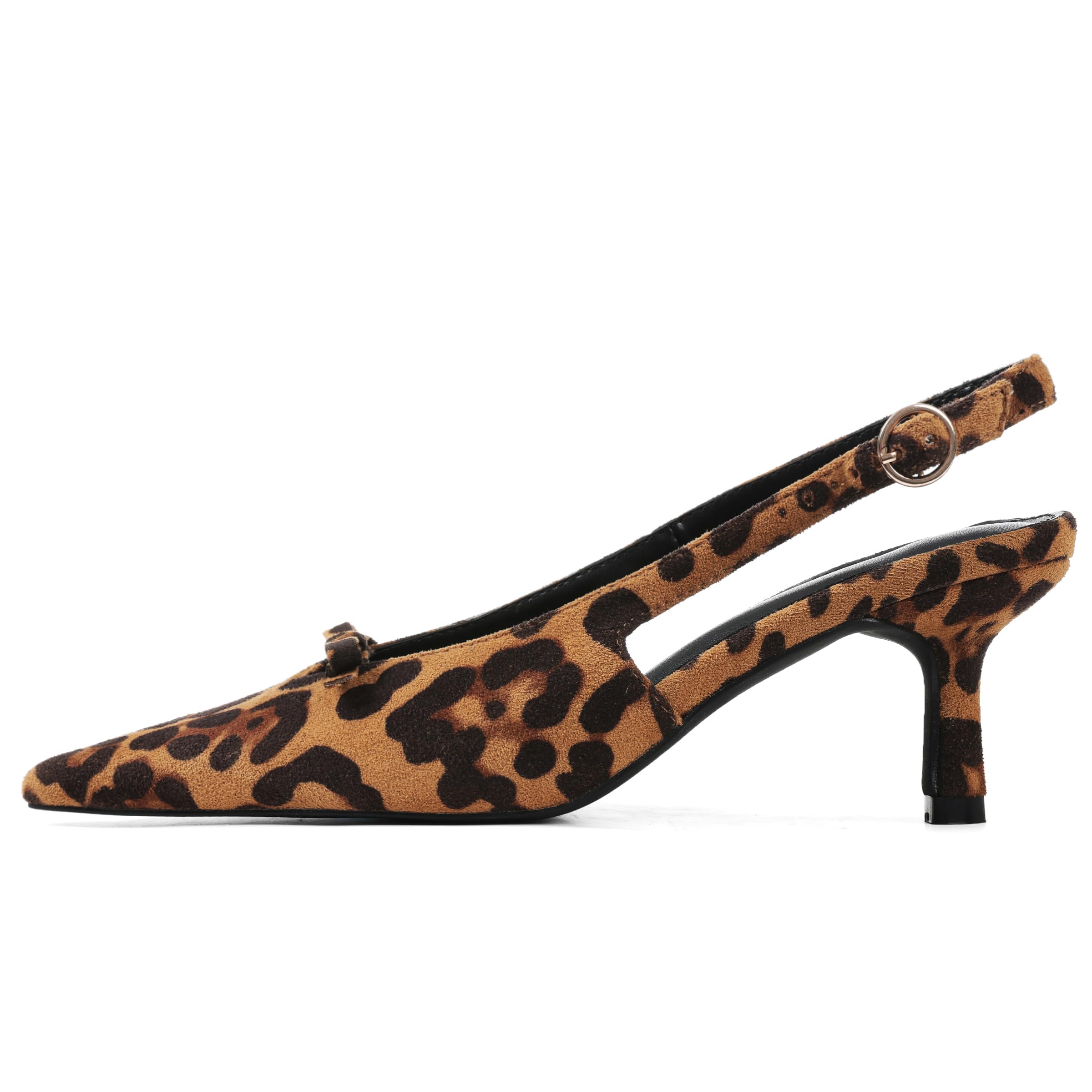 Mattiventon Leopard Slingback Heels for Women Kitten Heels Bow Ankle Strap Pointed Toe Heel Sexy Wedding Dress Party Pumps