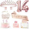 14th Birthday Decorations for Girls, 14th Birthday Sash and Crown, Cake Topper, Number Candles and Balloons, 14 Year Old Gifts for Girls