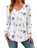 Zeagoo Shirts for Women Tops Long Sleeve V Neck Pleated Fall Casual T Shirts Boho Tunic Fall Winter Trendy Clothes