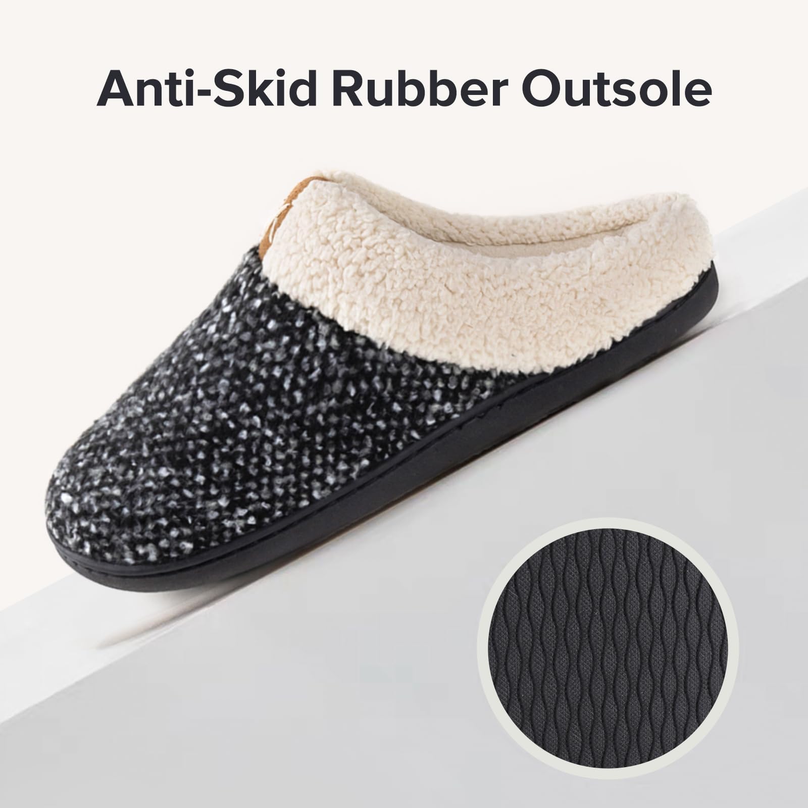 ULTRAIDEAS Women's Indoor Bedroom Slipper with Memory Foam, Gift for Women, Wool-Like House Shoe with Anti-Skid Rubber Sole for Ladies (9-10, Grey)