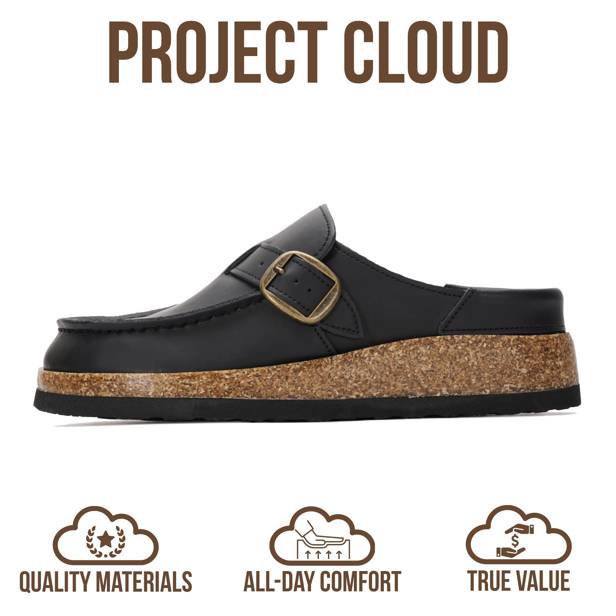 Project Cloud 100% Genuine Leather Moccasin-Style Clogs for Women - Memory Foam and Water Resistant Mules Slip-on - Non-Slip and Durable Clogs Casual Shoes for Women Footwear (Carline, BLKDIS,8.5)