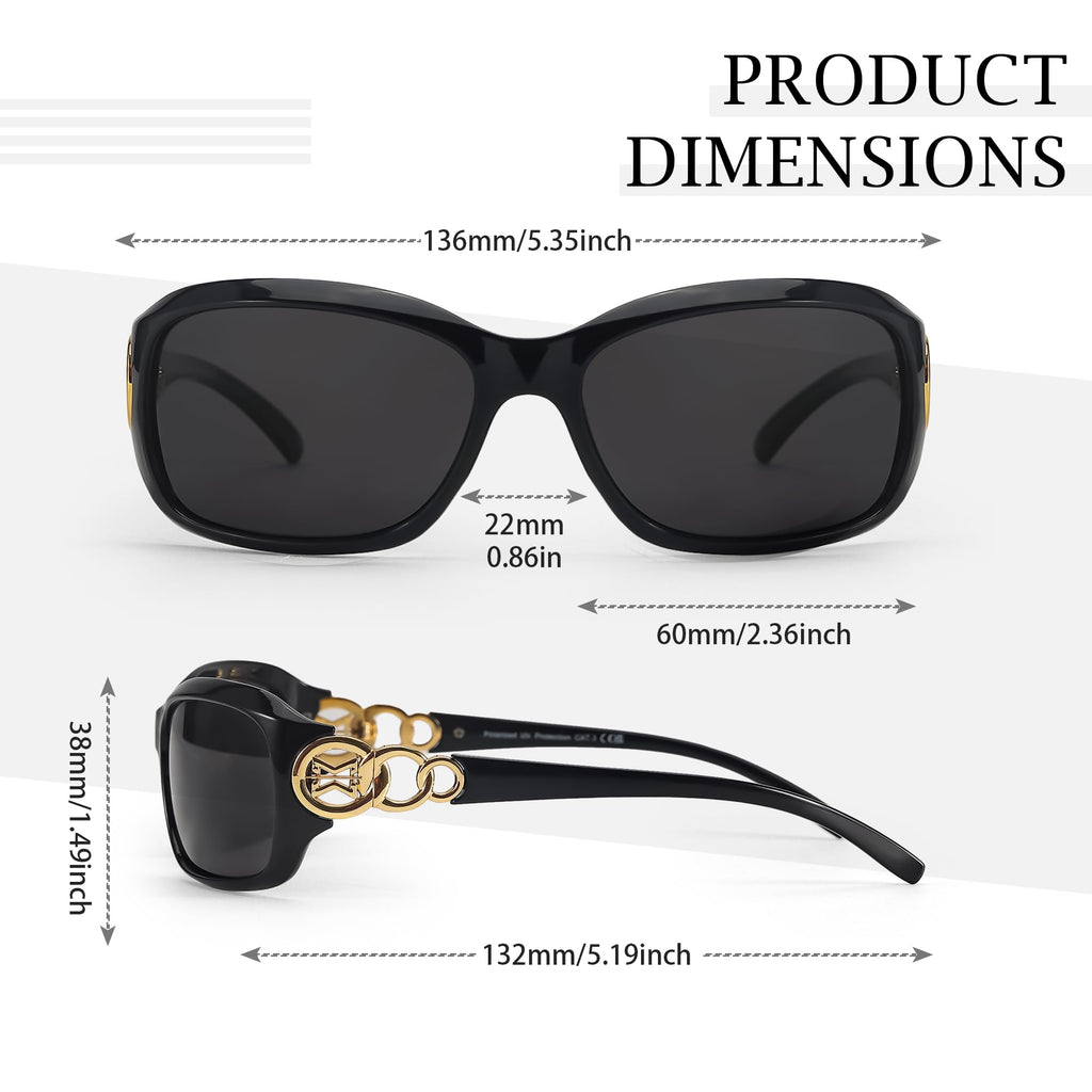SIPHEW Women's Polarized Sunglasses - Wrap Around Stylish Rectangular Frame w UV Protection Sun Glasses for Women