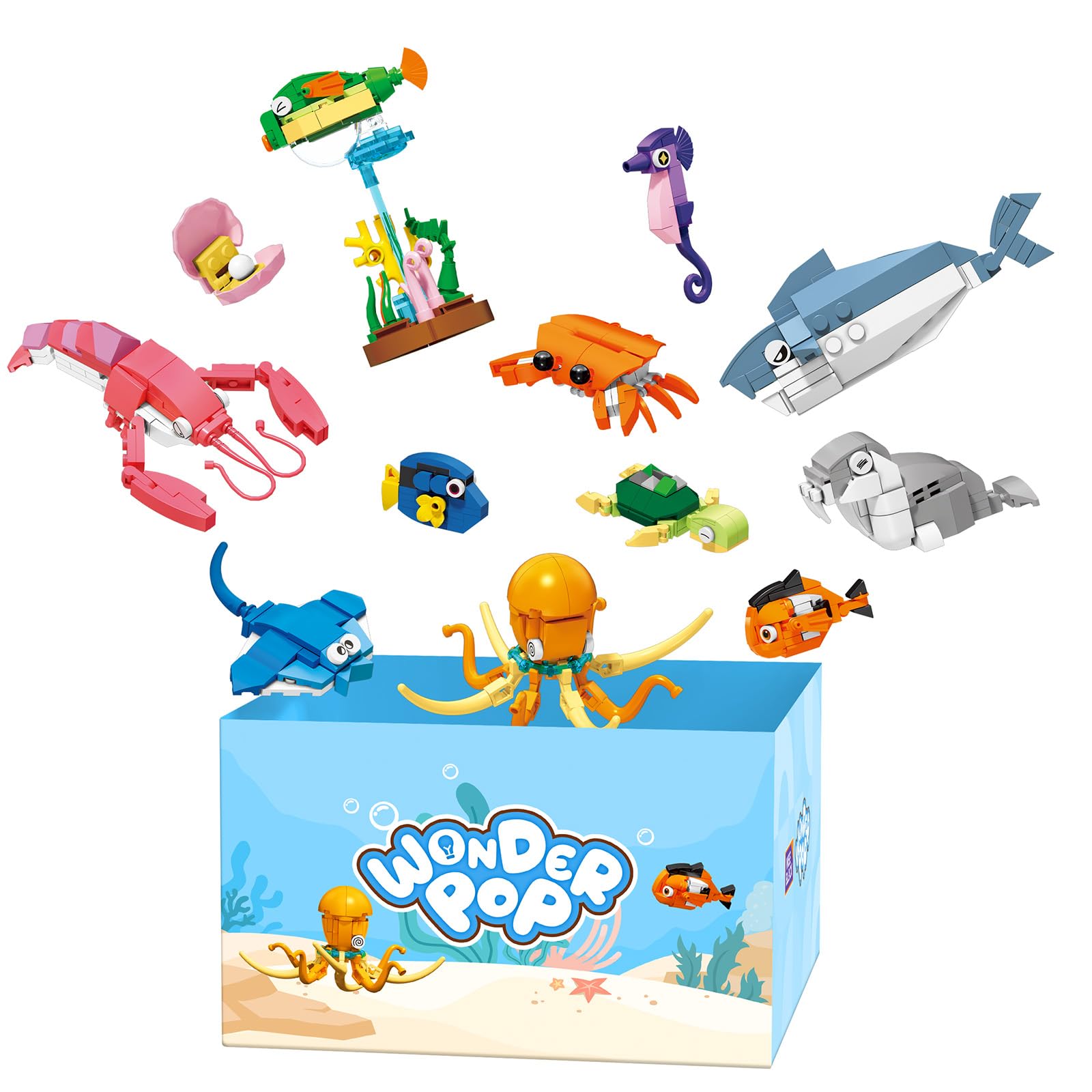 Wise Block Ocean World Building Set, 556 Pcs Sea Animals Building Toy, Educational STEM Learning Toys Party Favors for Girls Boys, Ages 4+, Birthday Gift Toddler Beach Toy with Shark, Turtle, Fish