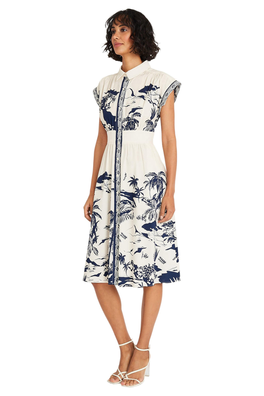 Maggy London Women's Dresses Collared Neck Button Down Dress | Multi Occasion Dresses for Women, Cream/Navy, 0