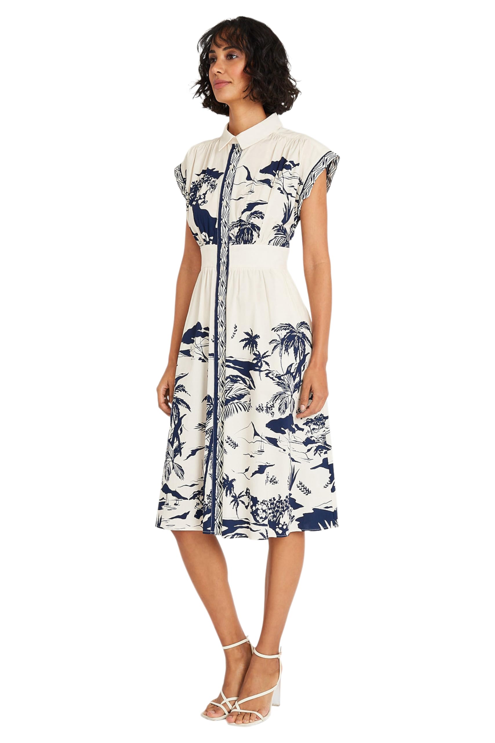 Maggy London Women's Dresses Collared Neck Button Down Dress | Multi Occasion Dresses for Women, Cream/Navy, 0