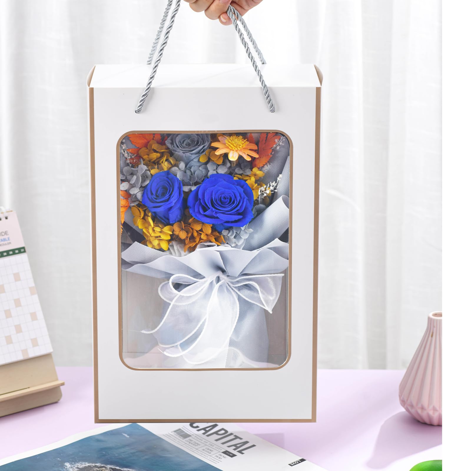 lovenfold Flowers for Delivery Prime,Preserved Flowers Bouquets,Blue Rose Bouquets That Last 1-3 Years,Birthday Flowers Gifts for Women Mom Grandma Wife Friends
