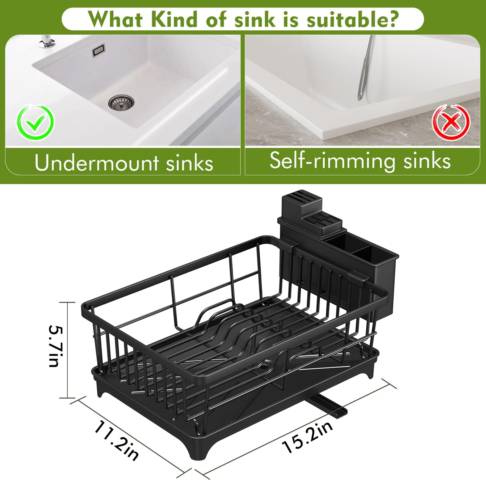 Kmiectse Dish Drying Rack - Space-Saving Small Dish Rack for Kitchen Counter, Rust-Resistant Kitchen Drying Rack, Compact Dish Drainer Organizer with Utensil Holder for Home Kitchen, Black