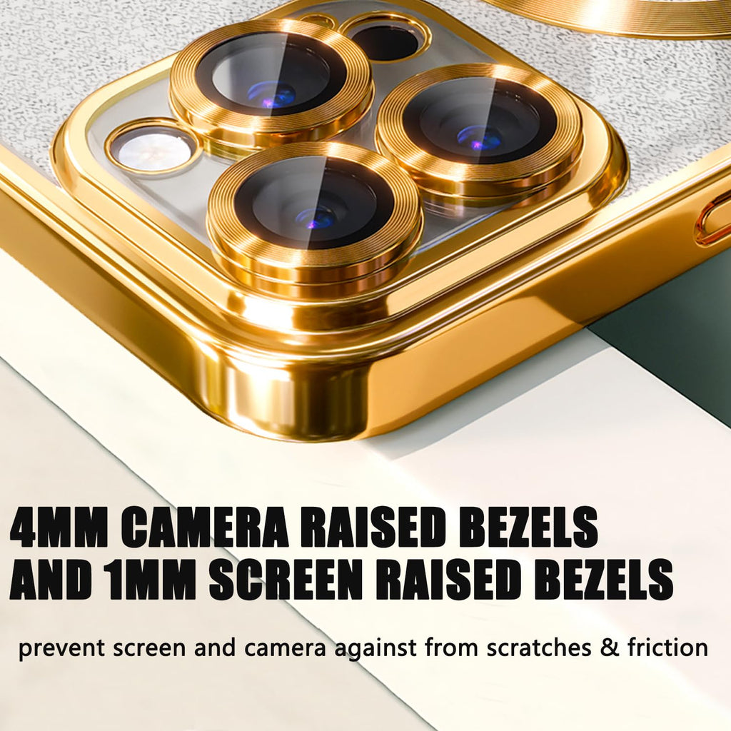 Misscase for iPhone 14 Pro Magnetic Glitter Case Compatible with MagSafe,Full Protection Slim Shockproof Anti-Scratch Case with Camera Lens Protector Logo View Dust-Proof Net for Women Gold