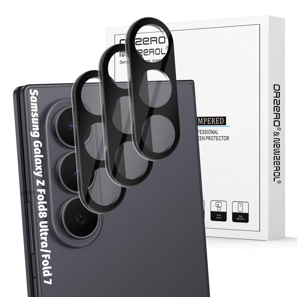 (3 Pack) Orzero Camera Lens Protector Compatible for Samsung Galaxy Z Fold 8 Ultra/Fold 7, Protector de Cámera Tempered Glass 9H Precise Camera Cutouts Anti-Scratch Does Not Affect Night Shots and Flash