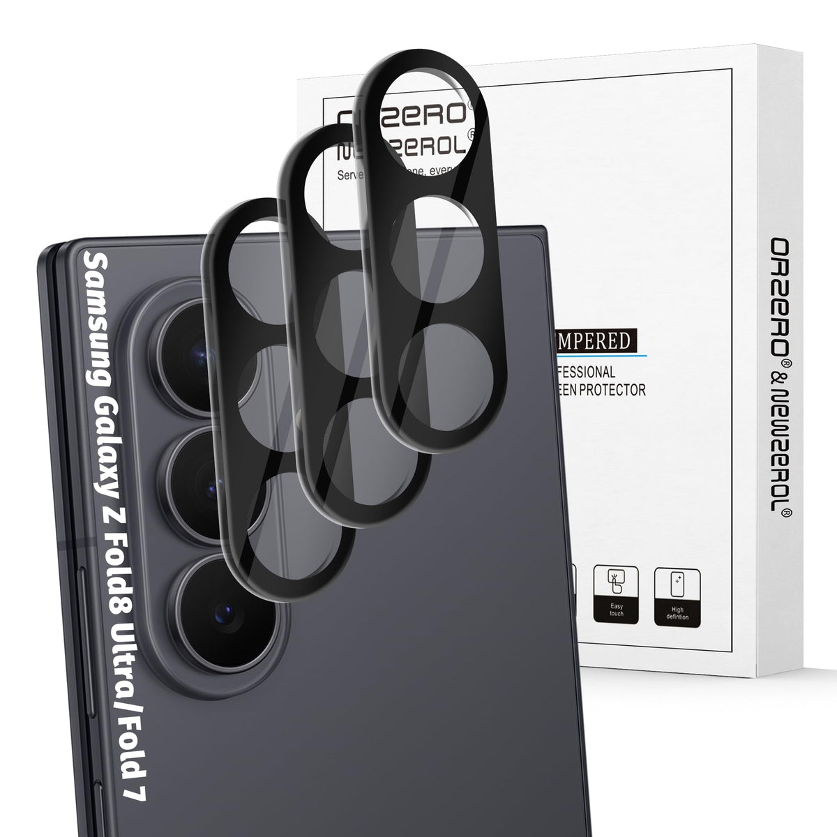 (3 Pack) Orzero Camera Lens Protector Compatible for Samsung Galaxy Z Fold 8 Ultra/Fold 7, Protector de Cámera Tempered Glass 9H Precise Camera Cutouts Anti-Scratch Does Not Affect Night Shots and Flash