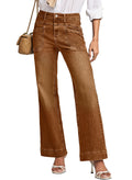 EVALESS Wide Leg Jeans for Woman Trendy High Waisted Stretchy Straight Bootcut Jeans Womens Control Tummy Casual Baggy Denim Pants with Pocket Brown Size 8