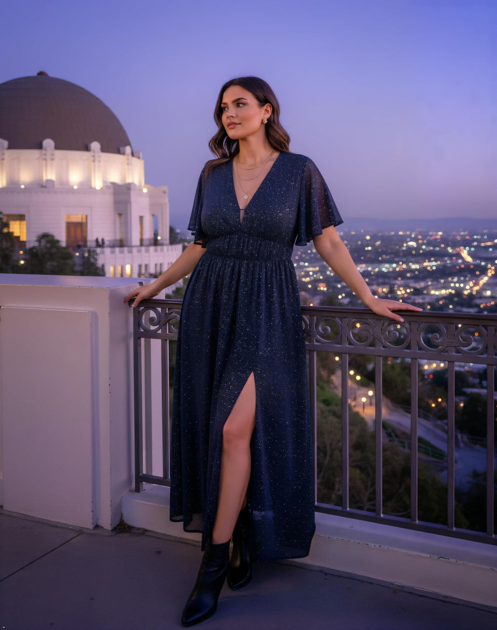 Mother of The Bride Dresses for Curvy Women Plus Size: Evening Dresses for Women Elegant Classy - Navy Chiffon Easter Dress - Spring Wedding Guest Dress
