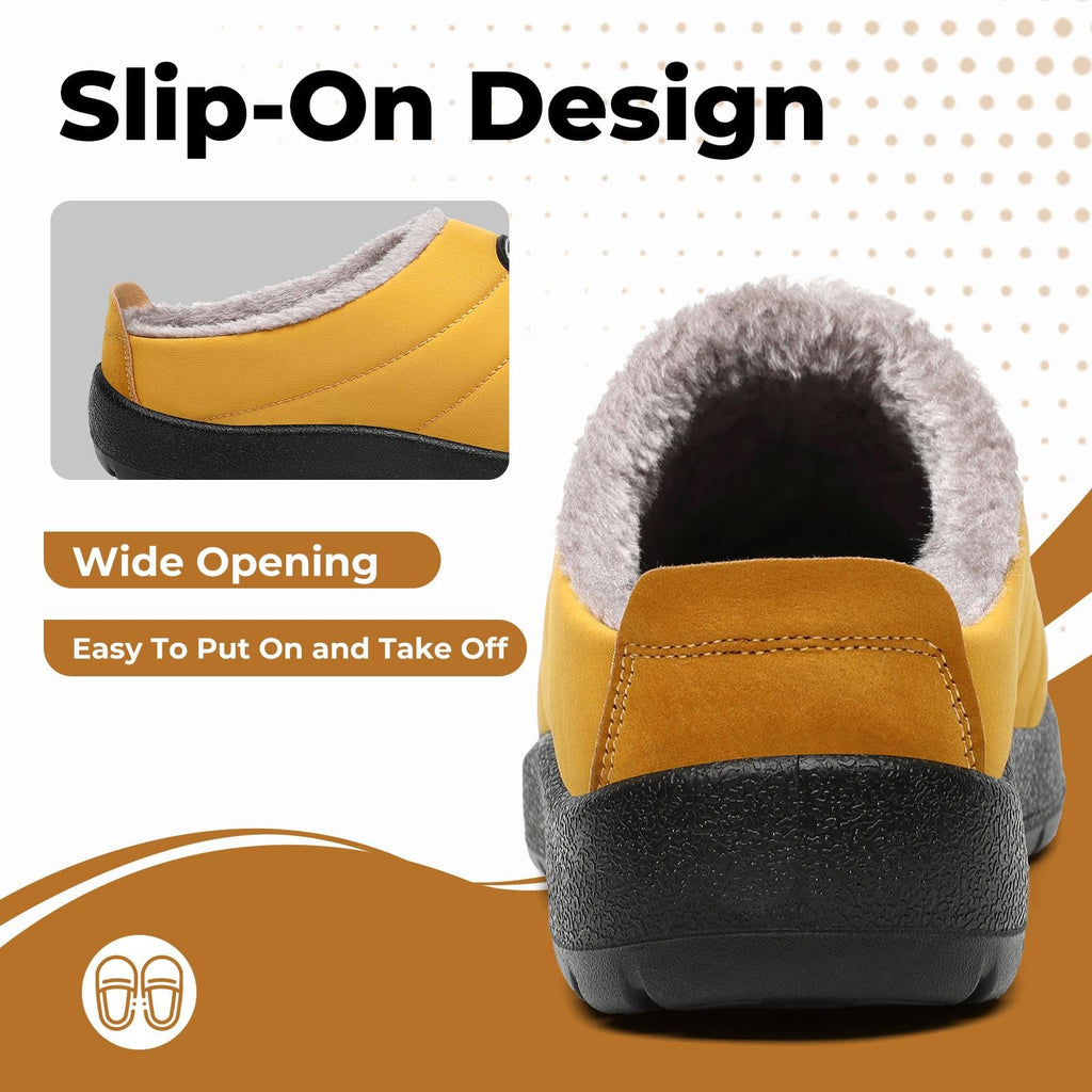 Mishansha Mens Womens House Slippers Warm Fur Lined Winter House Shoes Slip on Cozy Indoor Outdoor Slipper Yellow Size 9.5 Women/7.5 Men