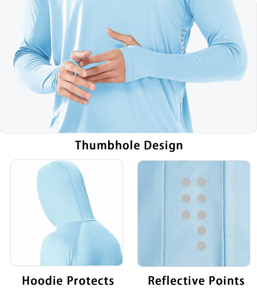 NORTHYARD Men's UPF 50+ Hoodie Shirts Long Sleeve Sun Protection Fishing Swim Beach UV SPF Rash Guard Quick Dry Lightweight SkyBlue L