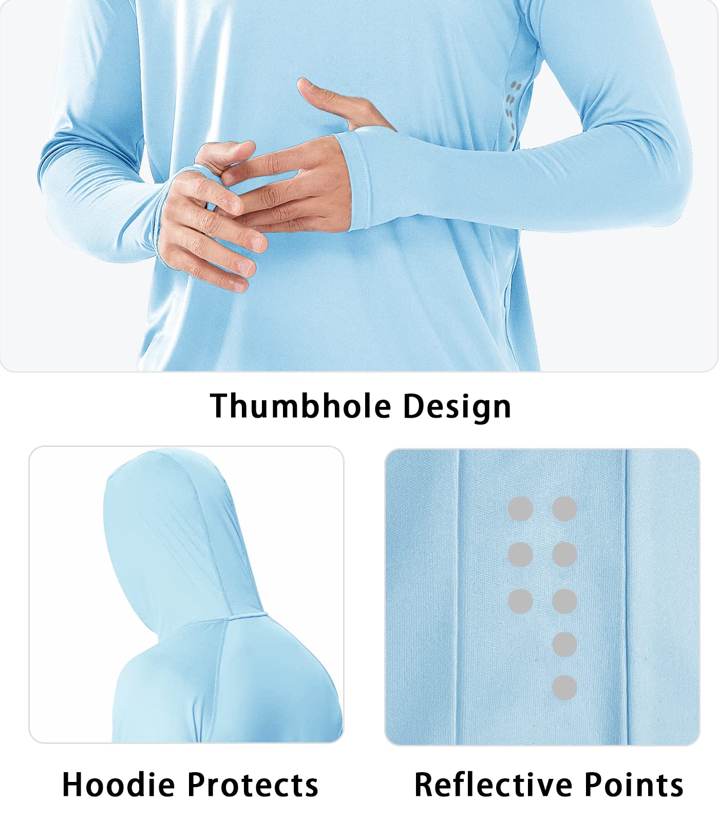 NORTHYARD Men's UPF 50+ Hoodie Shirts Long Sleeve Sun Protection Fishing Swim Beach UV SPF Rash Guard Quick Dry Lightweight SkyBlue L
