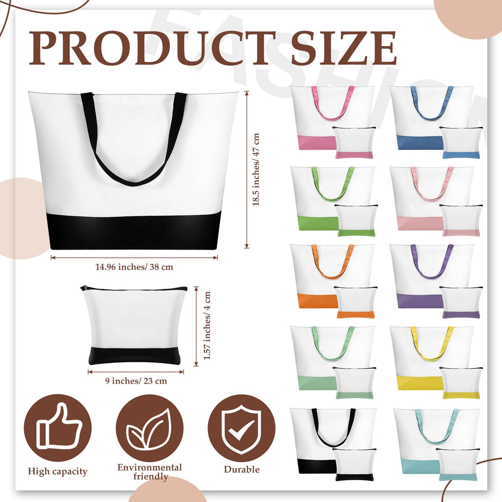 Sanwuta 20 Pcs Large Blank Canvas Tote Bags and Makeup Bags Blank Reusable Grocery Luggage Canvas Tote with Handles (Airy Pastel Pack)