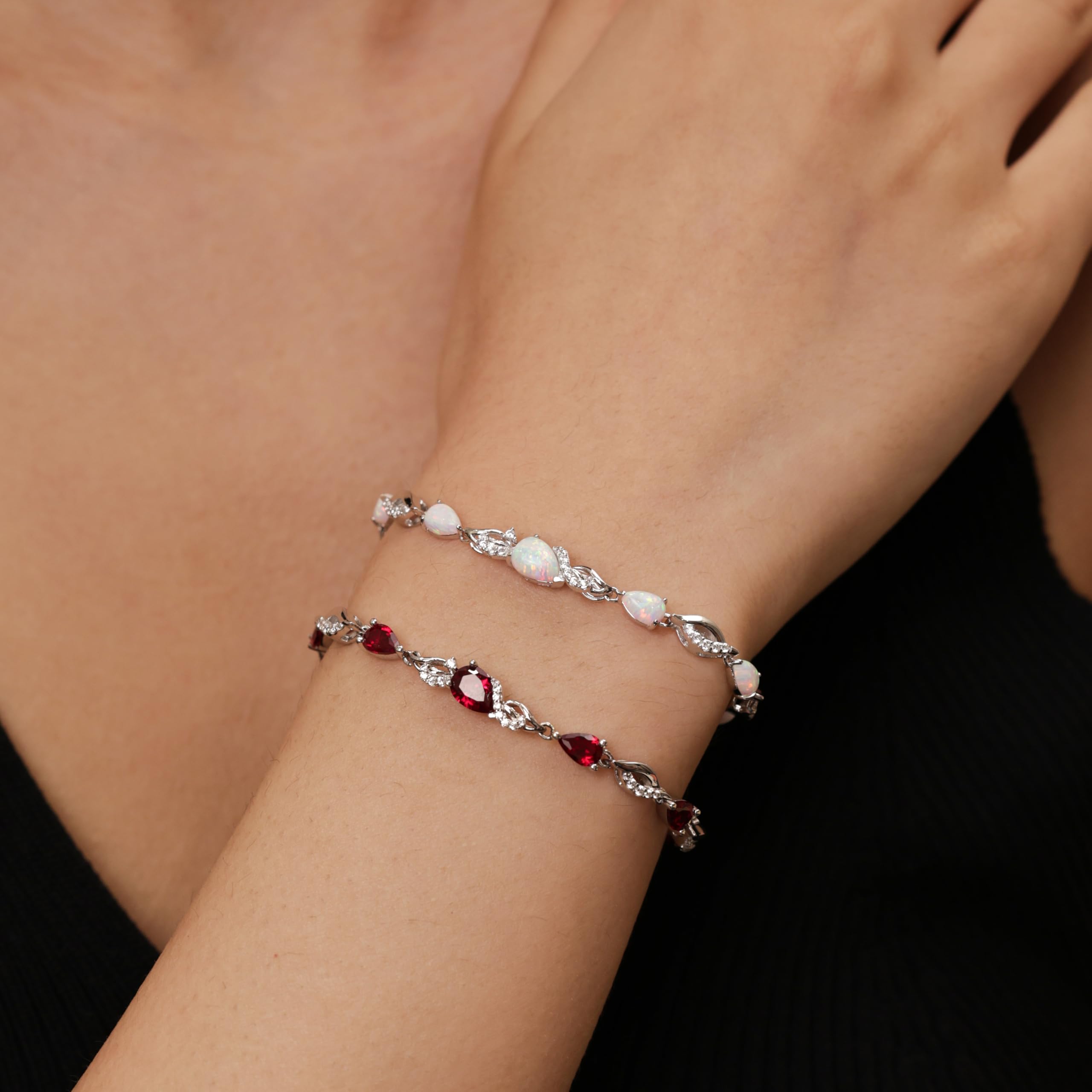 FANCIME January Birthstone Teardrop Garnet Tennis Bracelet for Women, Sterling Silver 9x7mm main Gemstone Bolo Adjustable Chain Bracelet Fine Jewelry Birthday Gifts for Women Mom Wife Her
