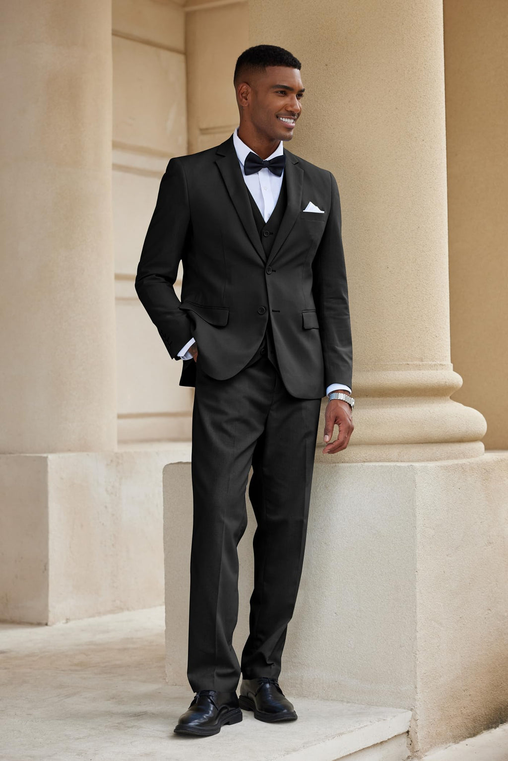 COOFANDY Men's 3 Piece Cotton Linen Suits Blazer Jacket Regular Fit Casual Sports Coats Suits Vest and Pants Black