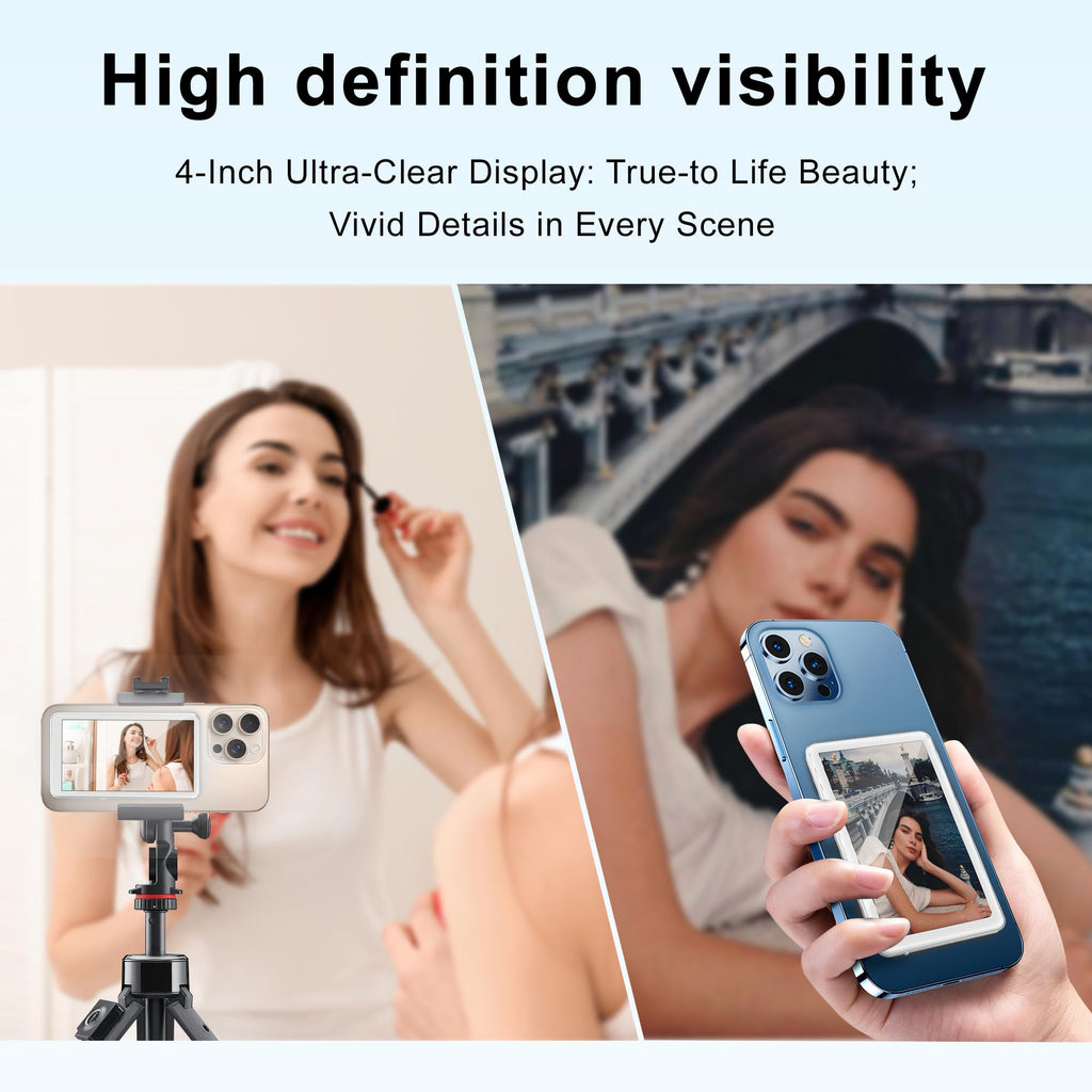 Selfie Monitor Screen for iPhone/Android,Magnetic Phone Vlog Selfie Screen with 1800mAh Battery&Bluetooth Remote,Wireless Back Camera Monitor for Live Streaming/TikTok(White)