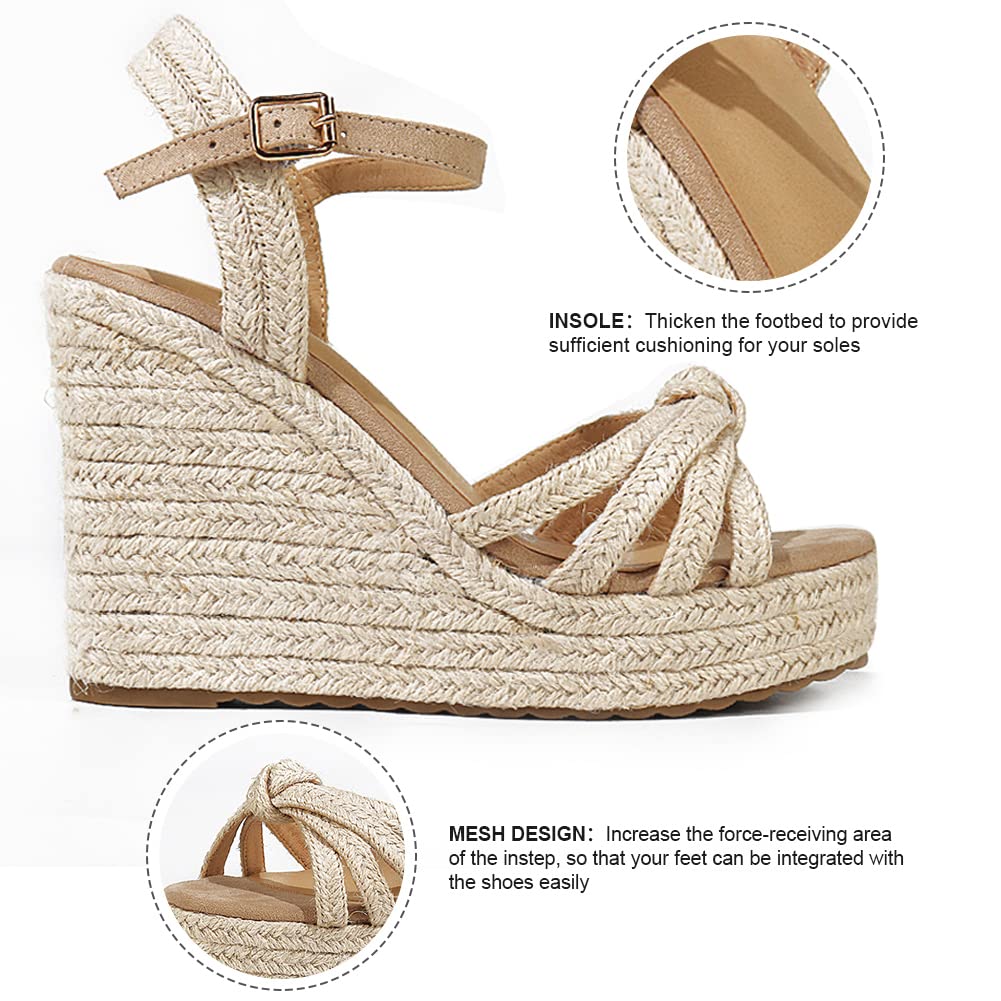 mikarka Sandals for Women 2026: Comfortable Wedge Platform Sandals Women - Braided Espadrilles for Women Ankle Strap Open Toe Wedges Heels Beach Sandals Summer Shoes