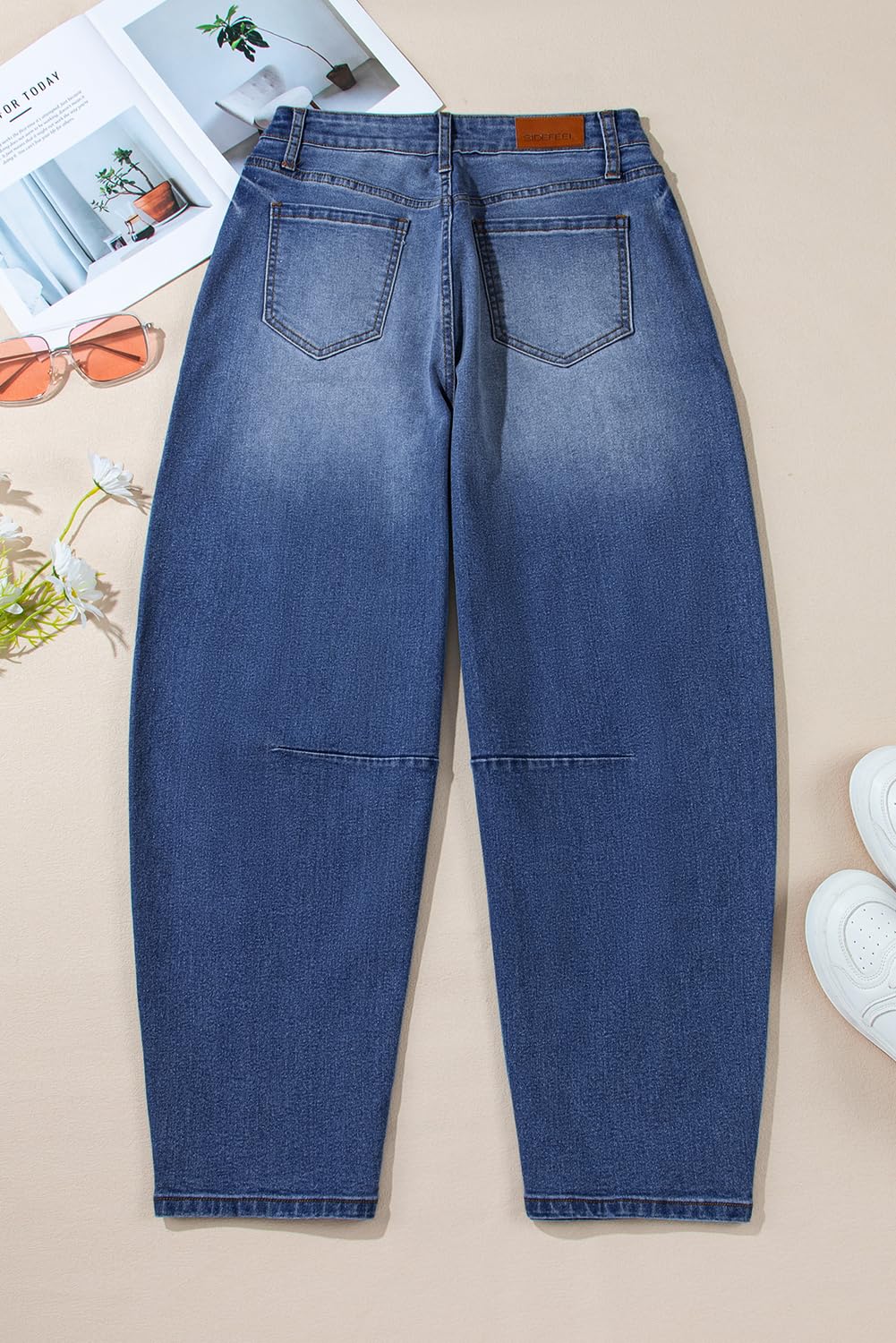 Sidefeel Women's Barrel Jeans Wide Leg Vintage Mid Rise Y2k Baggy Boyfriend Denim Pants Size 10 Blue