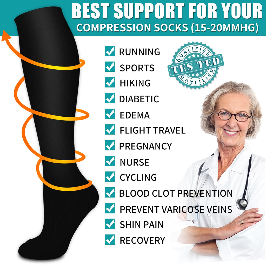 BLUEENJOY Copper Compression Socks for Women & Men (6 pairs) - Best Support for Nurses, Running, Hiking, Recovery