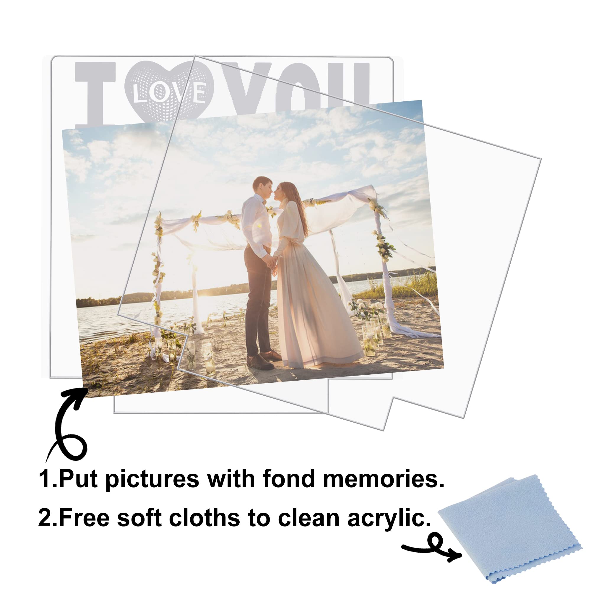 Attivolife I Love You Picture Frame for Women, Light up Photo Frame with LED Night Light, Gifts for Couple Husband Wife Men Wedding Anniversary Present