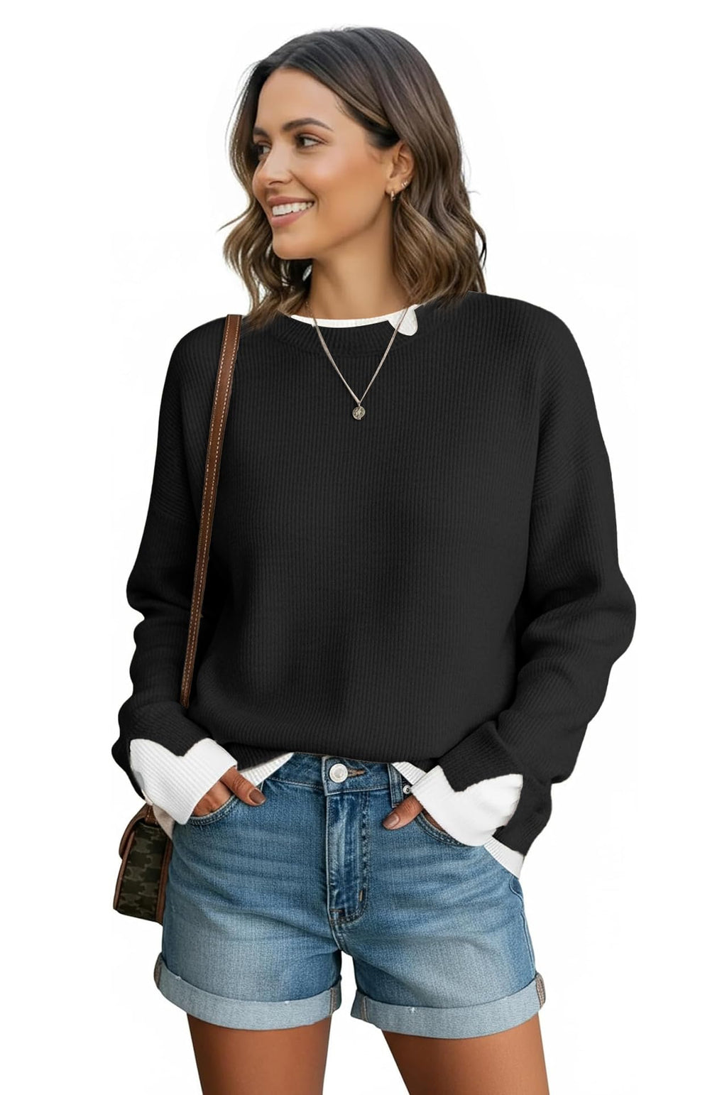 ETCYY Womens Sweaters School Teacher Outfits Fall Clothes Cowboy Chic Knit Cozy Fall Fashion 2026 Winter Oversized Sweater,Pure Black,Large