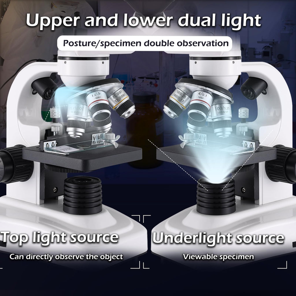 Compound Microscope，40X-2500X ，WF10x and WF25x eyepieces, Dual LED Lighting and Two-Layer Mechanical Stage，Microscope for Adults…