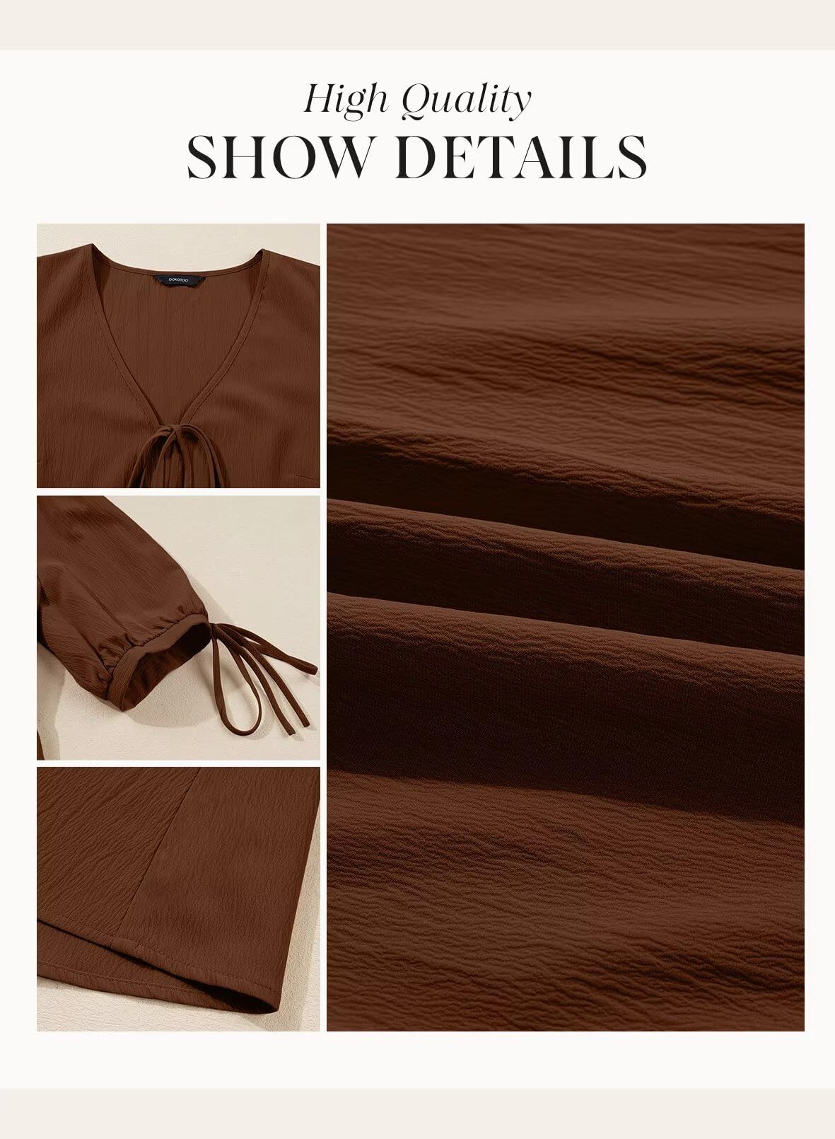 Dokotoo Chocolate Brown Summer Clothes Women's Summer Short Sleeve Tie Front Empire Waist A-Line Babydoll Loose Cute Mini Dress Coffee XX-Large