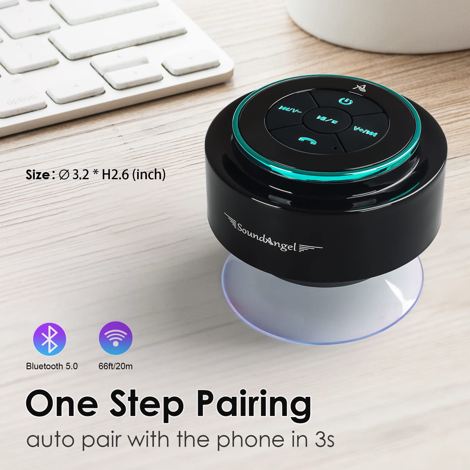 XLEADER, Upgraded, Pro Shower Speaker, Certified IPX7 Waterproof Bluetooth Speaker, with Suction Cup, Silicone Lanyard, 8W Crystal Sound&Rich Bass, 15H Playtime, Ideal Gifts - SoundAngel Mate(2 Gen)