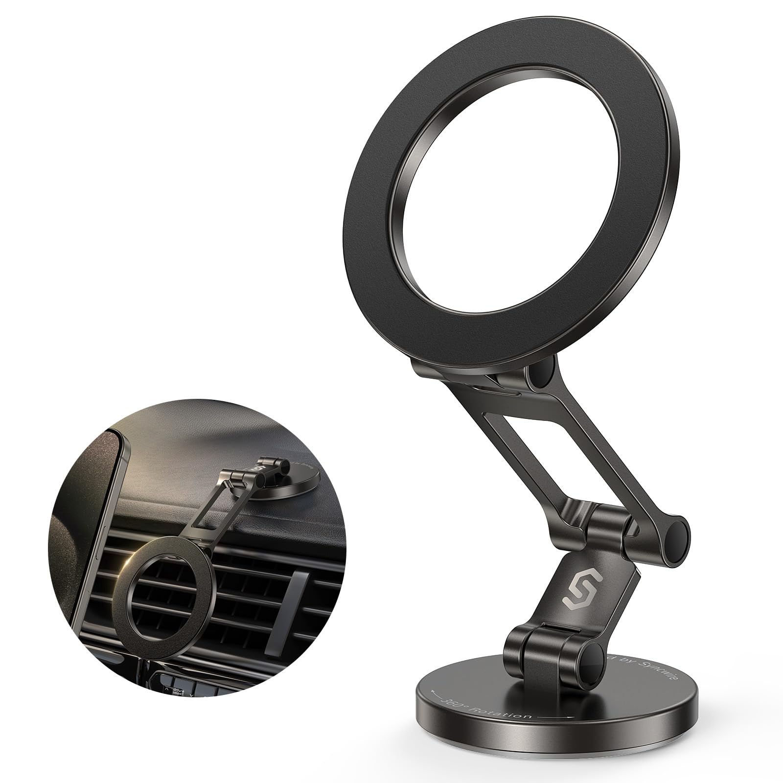Syncwire Fits MagSafe Car Mount for Car Dash&Tesla Screen[All-Metal] Magnetic Phone Holder, [Flexible Three-axis]360° Rotation Car Mount Strong Magnets Car Phone Holder for iPhone 17 16 15 14 Pro Max