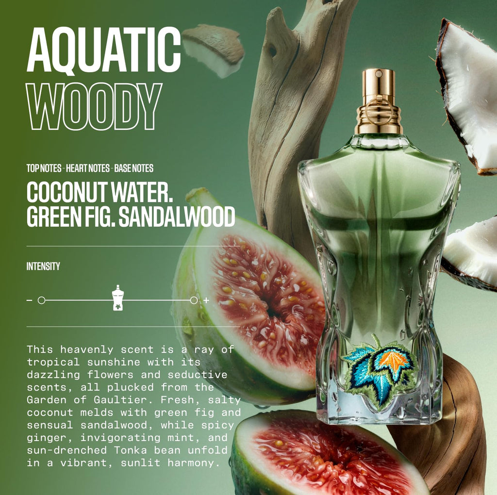 Jean Paul Gaultier Le Beau Paradise Garden Eau de Parfum for Men - Long Lasting Fresh Woody Aquatic Men's Cologne with Coconut Water, Green Fig & Sandalwood - Designer Fragrance Spray, 2.5 oz