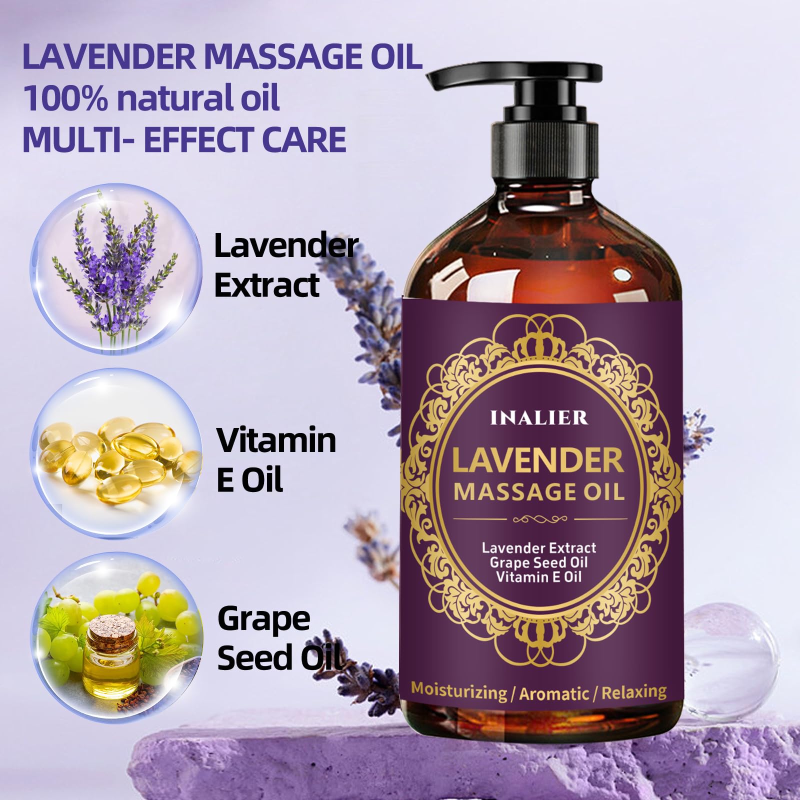 Massage Oil for Massage Therapy,﻿Lavender Oil with Massage Roller Ball & Thumb Saver,SPA Relaxing Oi for Soothing,Massage Kit Spa Gifts for Him Her,Gifts for Men Women