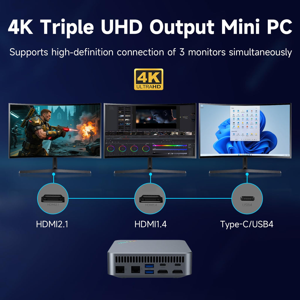 KTHIN Mini PC 13th Gen i5-1340P (up to 4.6GHz), 16GB DDR5 RAM 1TB PCIe4.0 SSD Mini Gaming PC, Dual LAN/Triple Display/USB4.0/WiFi 6/BT5.2/VESA Mount, Mini Desktop Computer for Office Home Business