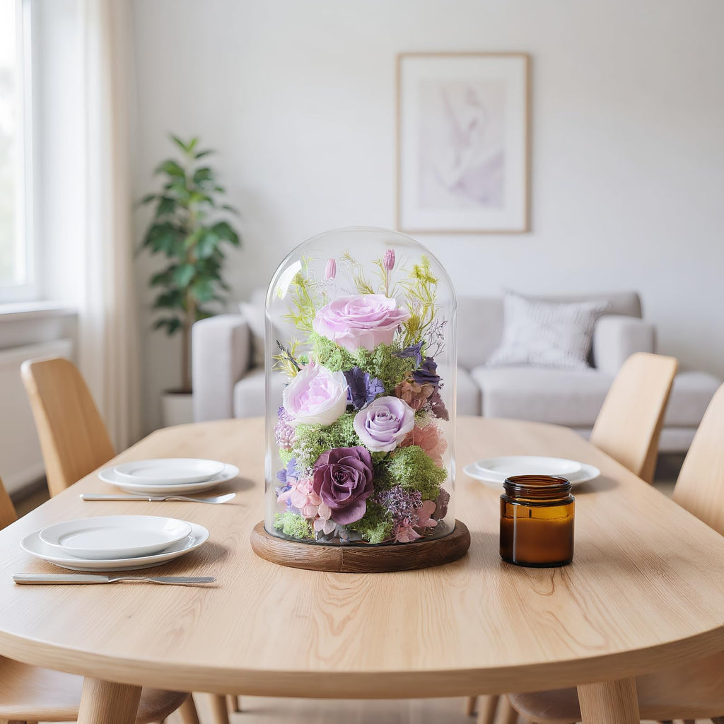 lovenfold Flowers for Delivery Preserved Flowers Rose in Glass Dome,Lilac Rose Forever Flowers Birthday Gifts for Women Mom Grandma Friend Gifts for Her,Home Decor