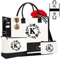 Adoryoung Monogram Personalized Initial Canvas Tote Bags for Women, Double-sided Embroidery Monogrammed Tote Bags Gifts for Women, Canvas Beach Bag (K)