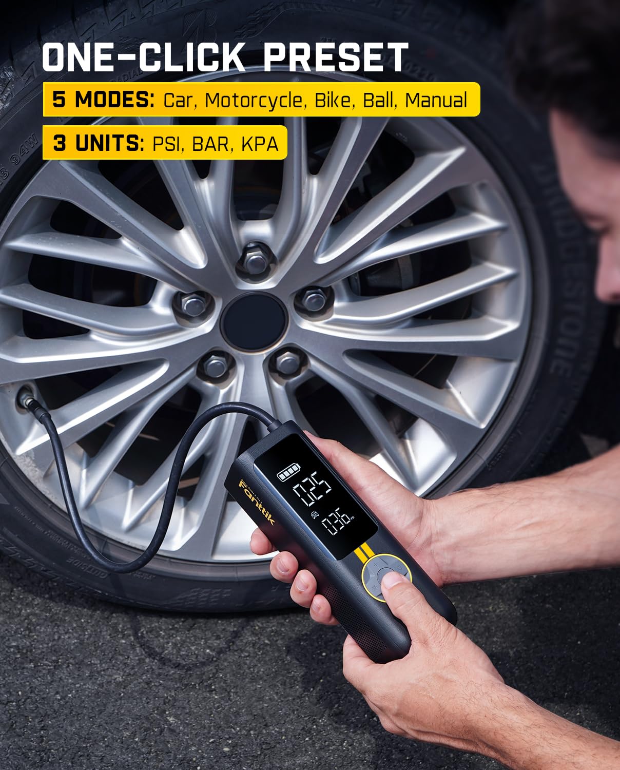 Fanttik X8 APEX Tire Inflator Portable Air Compressor, 1 Min Fast Inflation, 150PSI Cordless Tire Inflator with LED Dual Screen, Suitable for MPV, Car, Bike, Motorcycle, Up to 26.3″ Tires