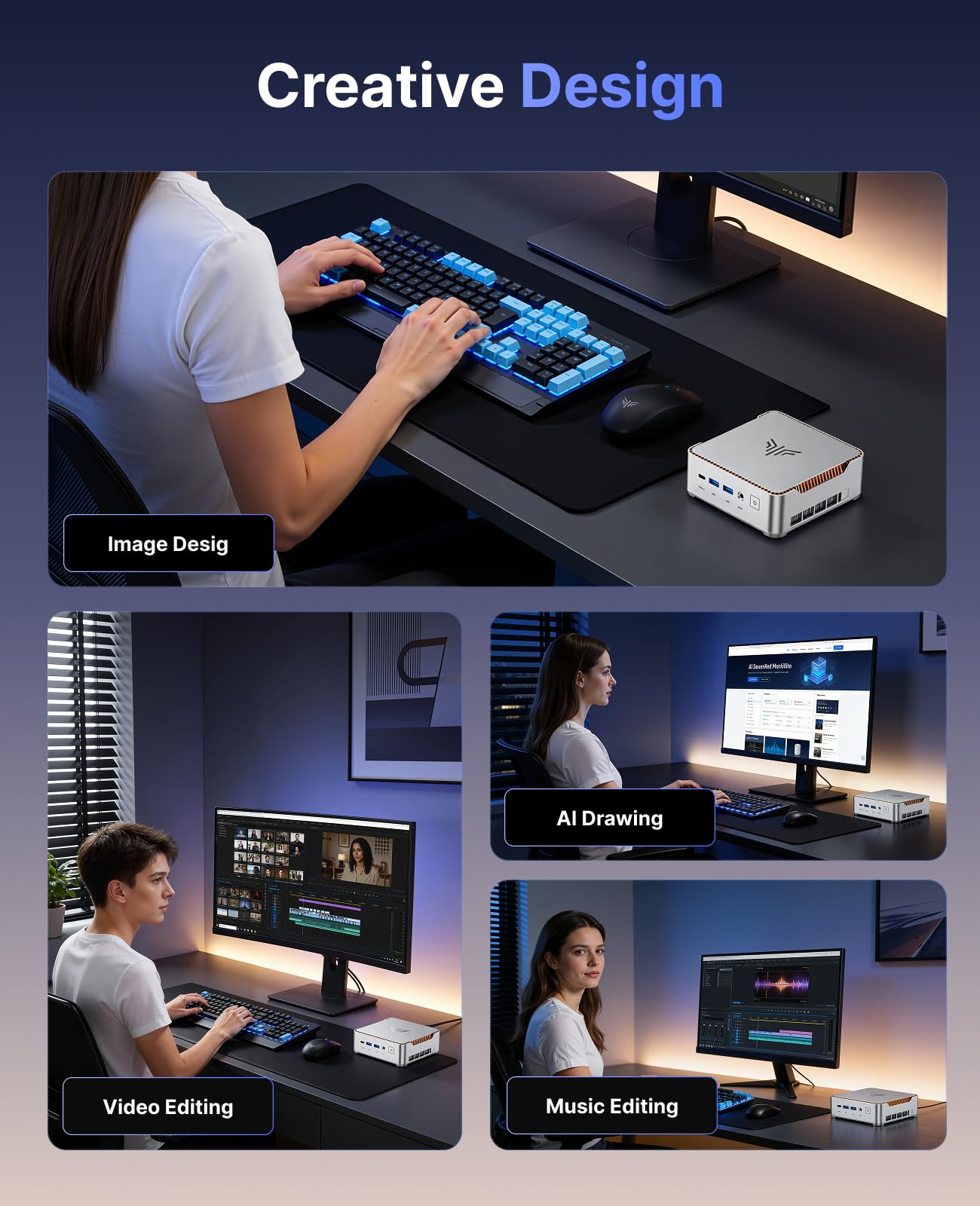KAMRUI Hyper H2 Mini Gaming PC, Intel Core 14450HX Mini Computers (10C/16T, 4.8GHz), 32GB RAM 1TB PCle4.0 SSD Micro Desktop PC, Triple 4K Display, USB Type-C, WiFi6, BT5.2, Business Office Home