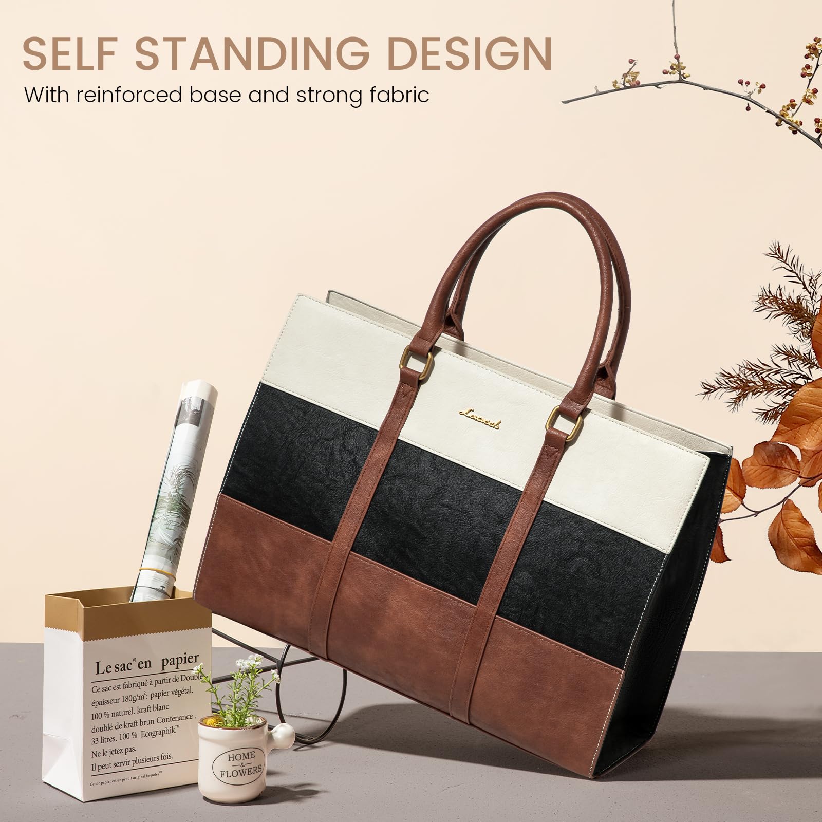 LOVEVOOK Laptop Bag for Women, 15.6 Inch Work Bags for Women, Vintage Leather Laptop Tote Bag, Waterproof Computer Bags with Clutch Purse, Large Capacity Briefcase, Business Office Handbag for Work