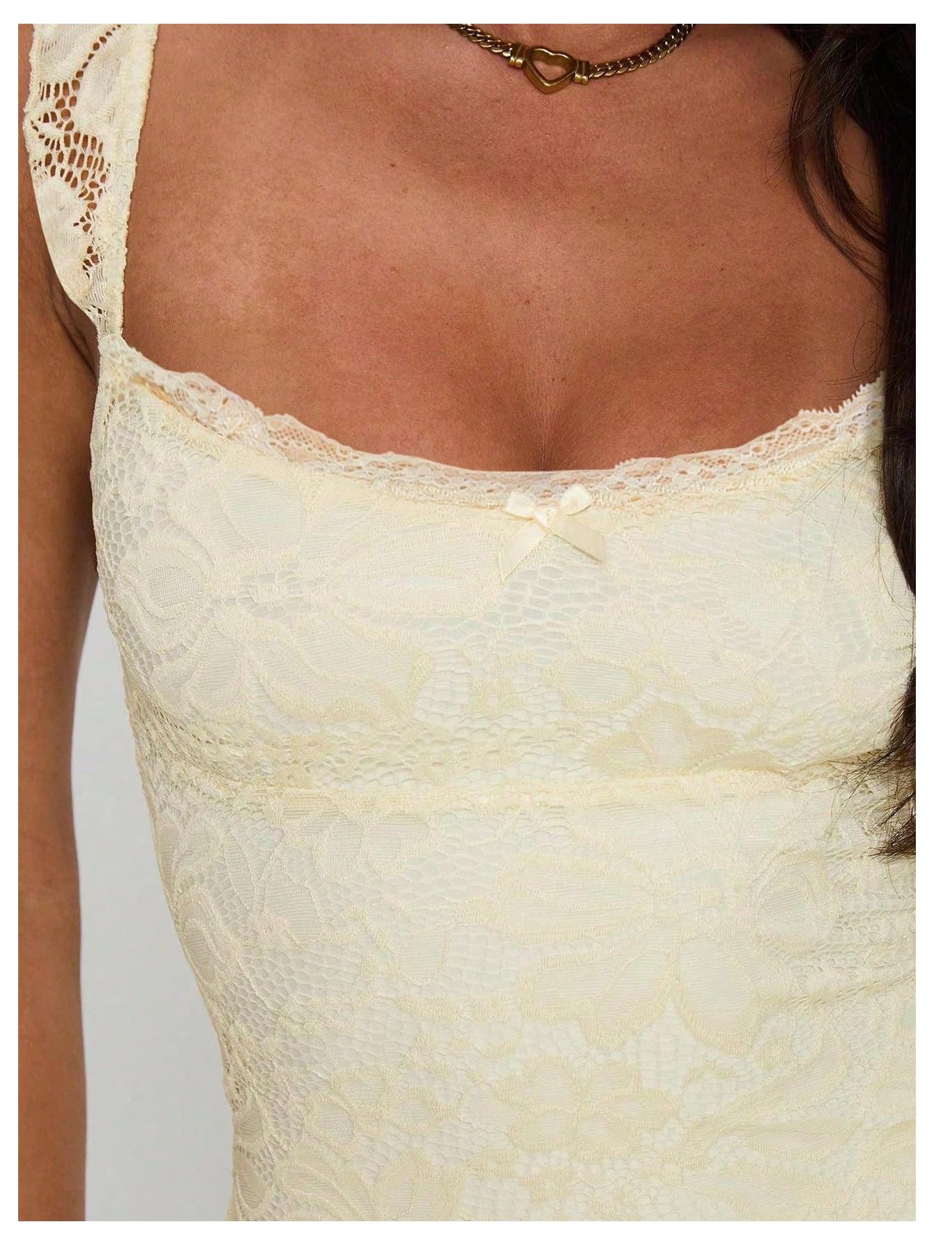 Floerns Women's Summer Mini Dress Floral Lace Sleeveless Vacation Cute A Line Dresses Yellow X-Small