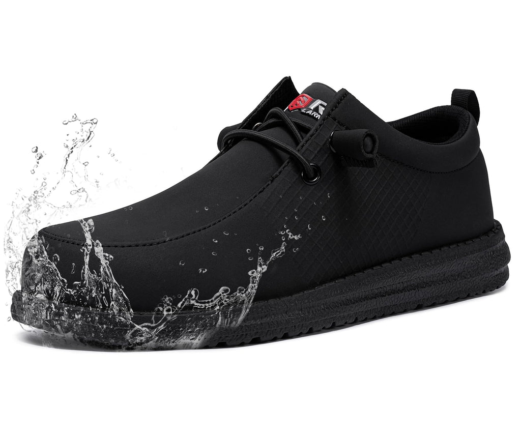 LARNMERN Slip On Steel Toe Shoes Men Lightweight Comfortable Lounging Walking Sneakers Safety Work Steel Toe Loafers (12 Men, Black Leather)