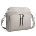 befen Real Leather Crossbody Bags for Women, Womens Small Cross Body Purses Travel Handbags with Built-in Wallet Adjustable Strap Beige Grey