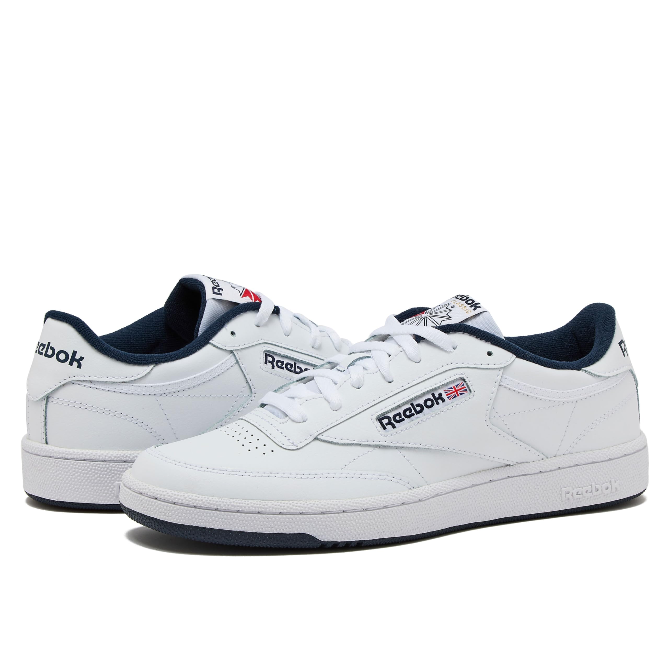Reebok Club C 85 Mens Tennis Shoes, Casual Fashion White Sneakers for Men, Int-White/Navy, 11